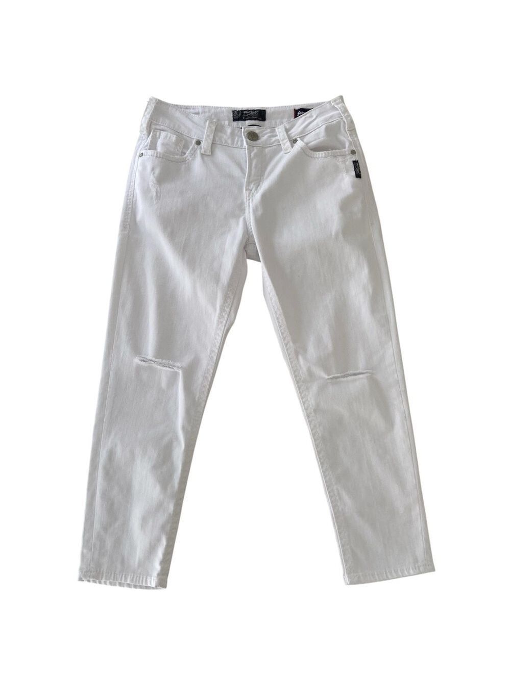Silver Suki High capris sexy low rise white crop ripped knees super stretch 29